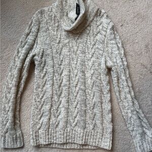 Express Heather Gray Cable Knit Turtleneck Sweater